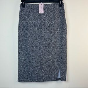 Philosophy Black White Print Front Slit Pull On Skirt, Large